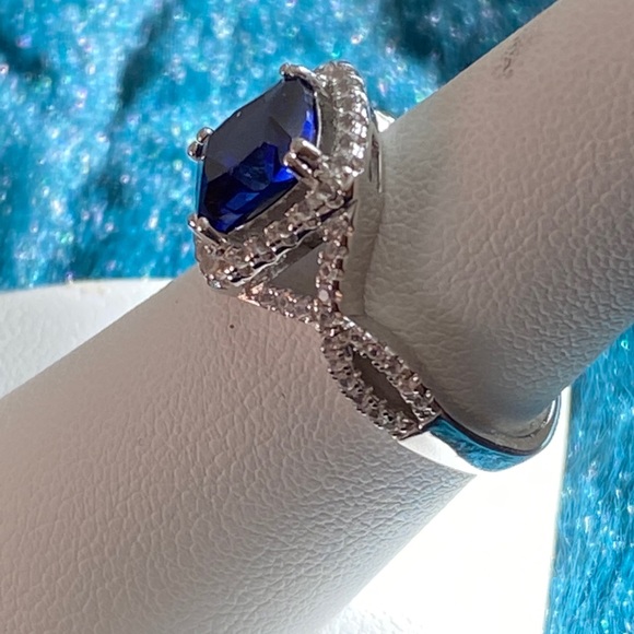 Sapphire & white topaz sterling ring - Picture 3 of 6